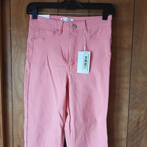 Discount Divas Women's Flamingo Pink Stretch High Rise Flare Pants Size XS NWT - Picture 2 of 5